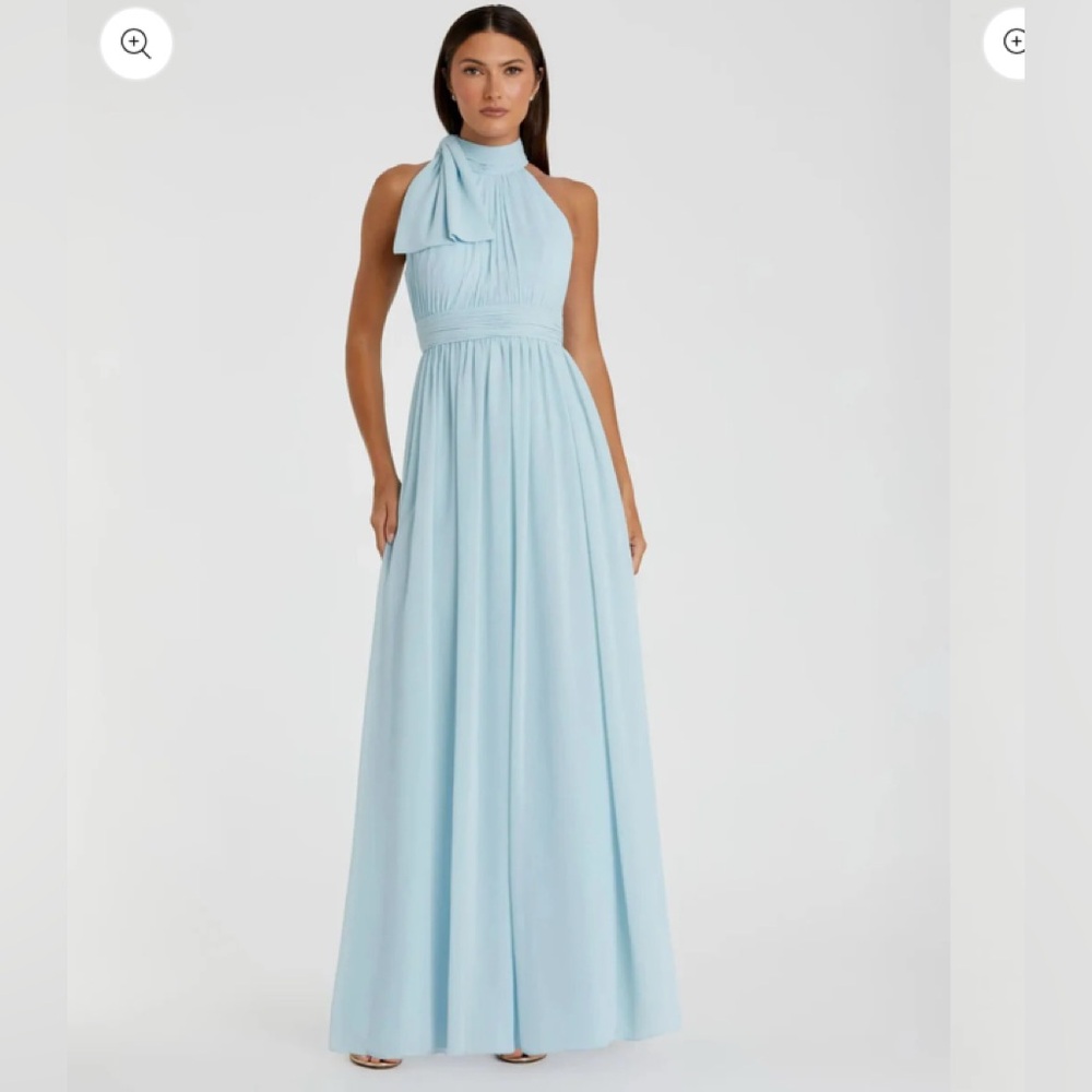 IEENA FOR MAC DUGGAL Blue High Neck Chiffon Gown